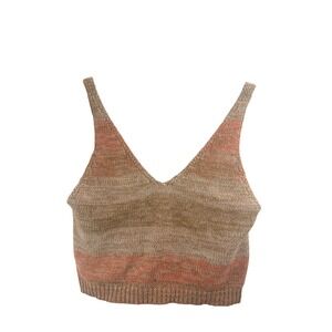 NWT Forever 21 Striped Knit Crop Boho Festival Tank Top Women Size L Beachy Chic